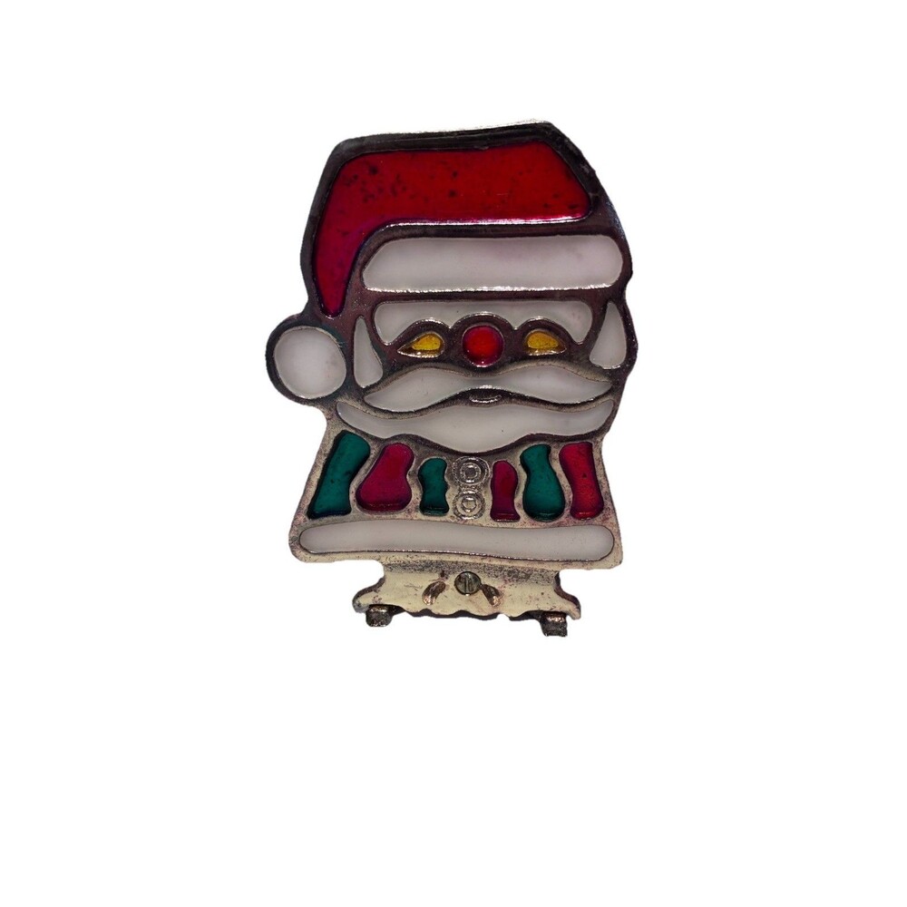 Vintage Marshall Field’s Santa Stained Glass Metal Tea Light Candle Holder
